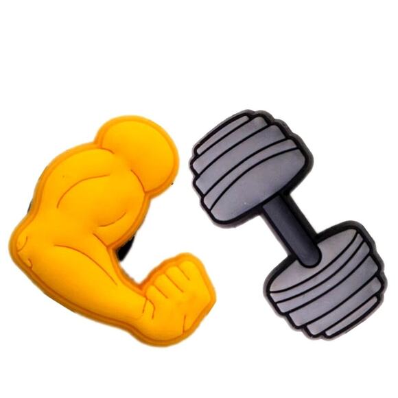 Fitness Shoe Charms Dumbbells and Muscles PVC New - Picture 1 of 2